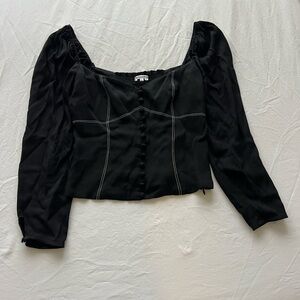 Reformation Black Buttoned Blouse with Puff Sleeves